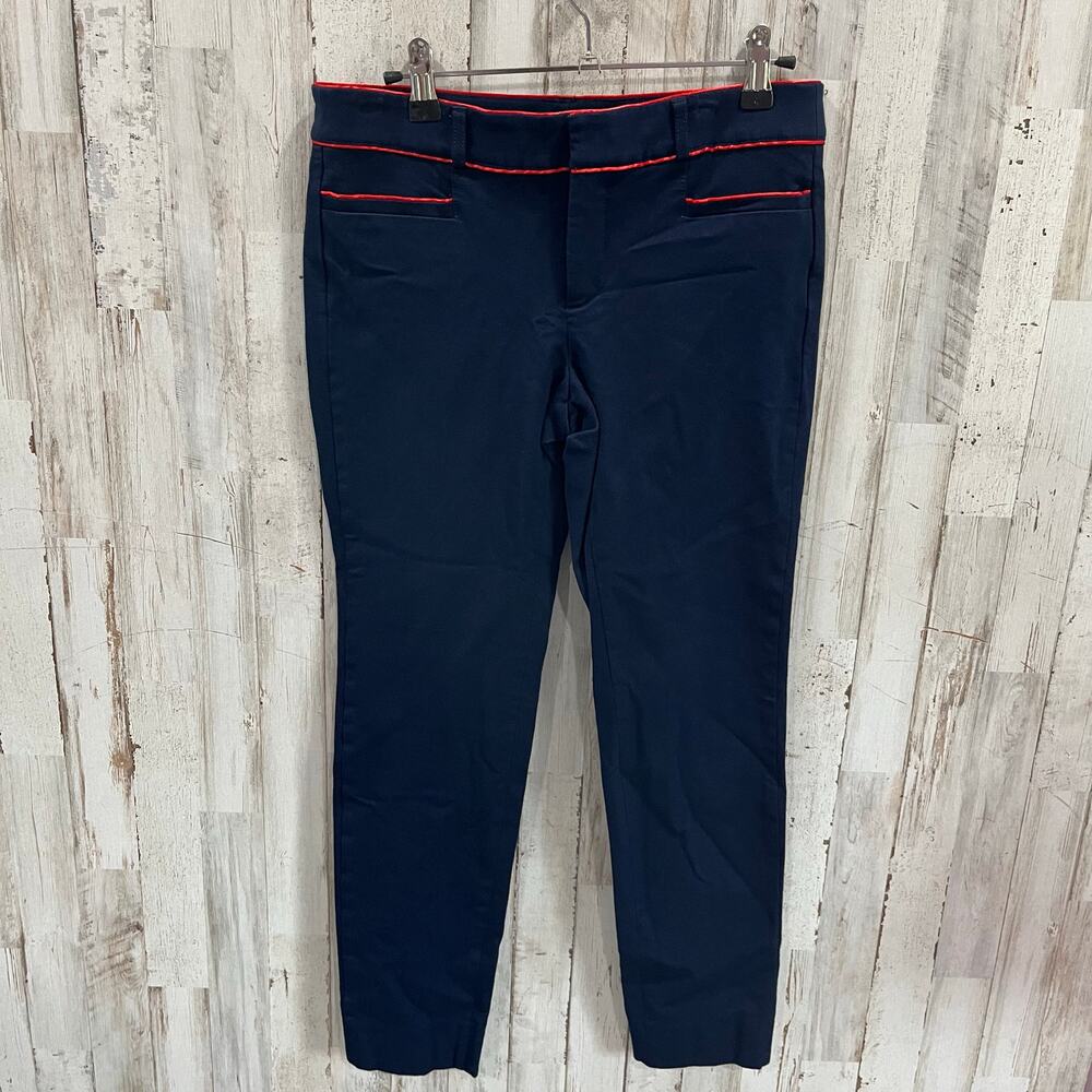 Banana Republic Sloan in Navy Red Pipe Trim Bi-Stretch Slim Ankle Pants 0